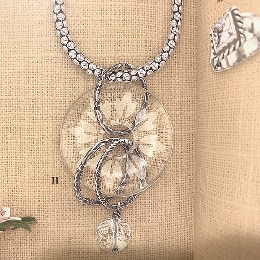 Silpada Sterling Etched Effect Crystal Pendant on Silpada Popcorn Chain Necklace